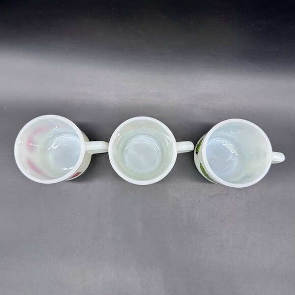 Vintage Milk Glass Mugs Rainbow Butterflies Anchor Hocking USA 70s Stacking Cups - Picture 6 of 10